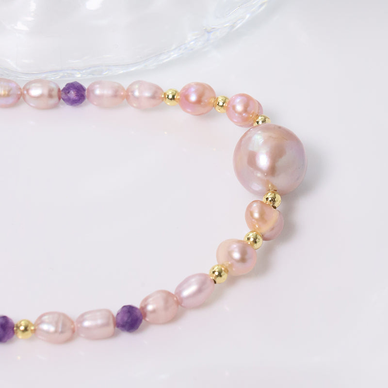 Natural Freshwater Pearl Amethyst Bead Necklace Korean Women's Luxury Jewelry Fashion Women's and Girls' Gifts