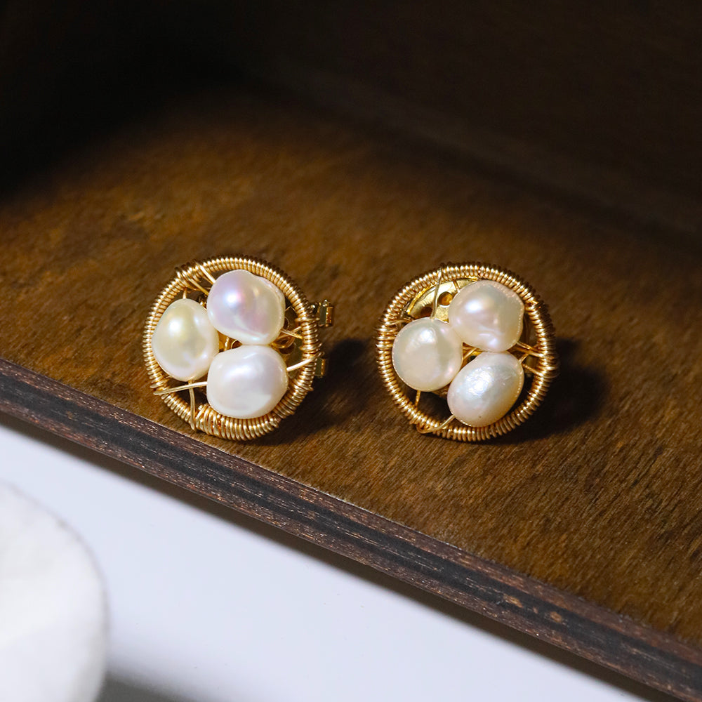 Natural Freshwater Pearl Gold Edged Earrings Korean Style Women Luxury Jewelry Fashion Ladies and Girls Gift