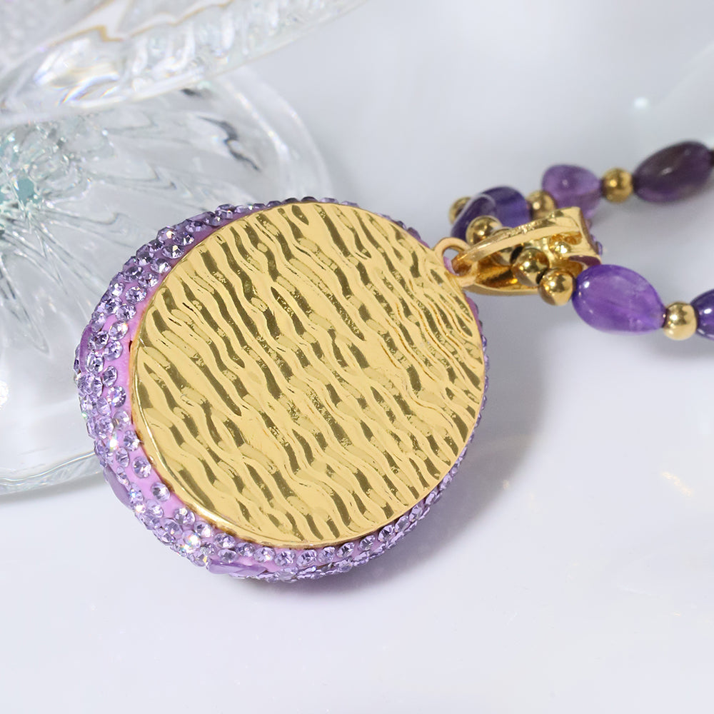 Natural Amethyst Zircon Inlaid Pendant Necklace Korean Style Women Luxury Jewelry Fashion Ladies and Girls Gift