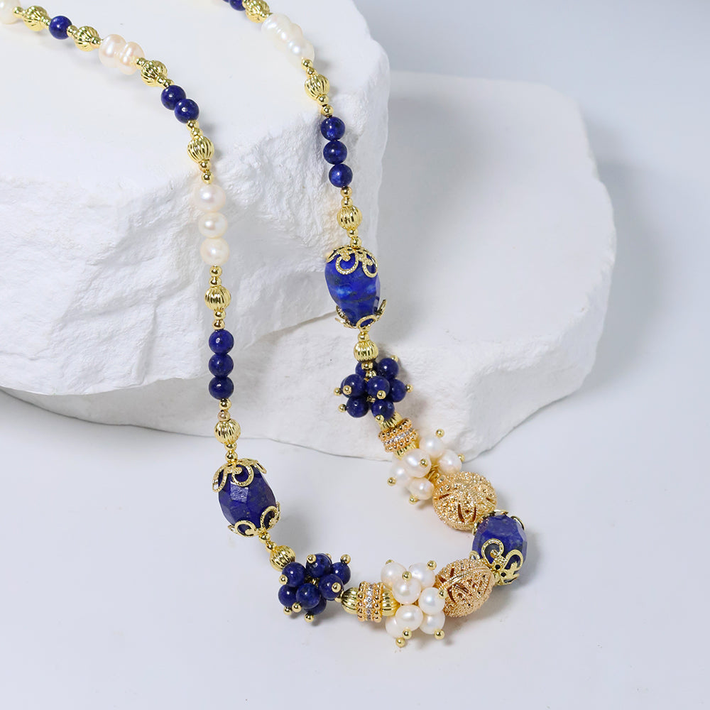 Natural freshwater pearl lapis lazuli necklace Korean Women's Luxury Jewelry Fashion Women's and Girls' Gifts