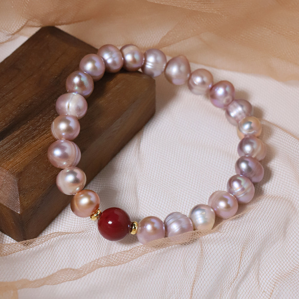 Natural Freshwater Pearl Rice Bead Cinnabar Bracelet Korean Style Women Luxury Jewelry Fashion Ladies and Girls Gift