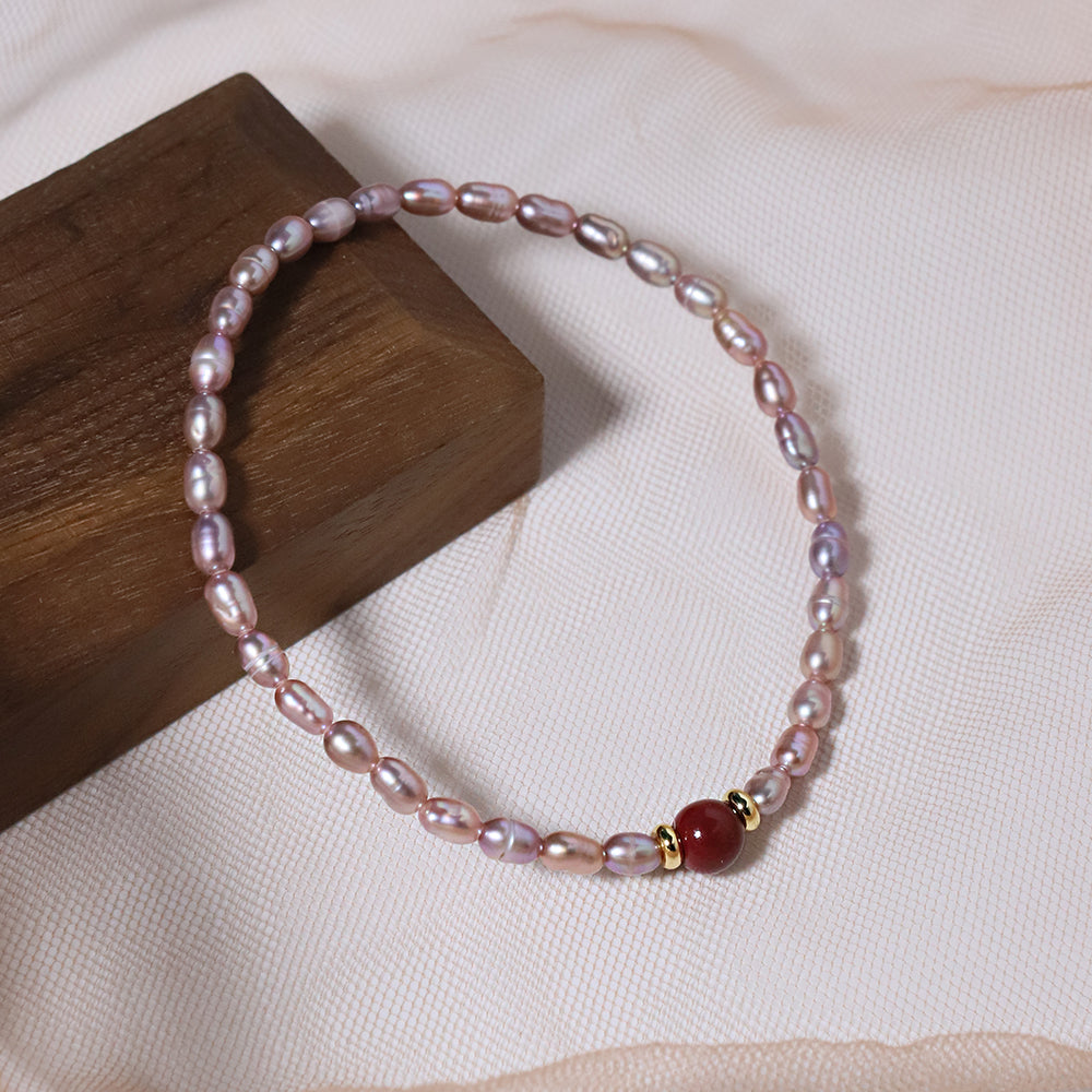 Natural Freshwater Pearl Rice Bead Cinnabar Bracelet Korean Style Women Luxury Jewelry Fashion Ladies and Girls Gift