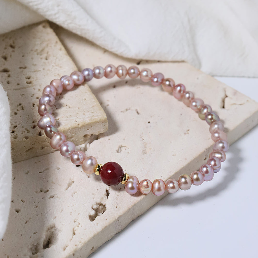 Natural Freshwater Pearl Rice Bead Cinnabar Bracelet Korean Style Women Luxury Jewelry Fashion Ladies and Girls Gift