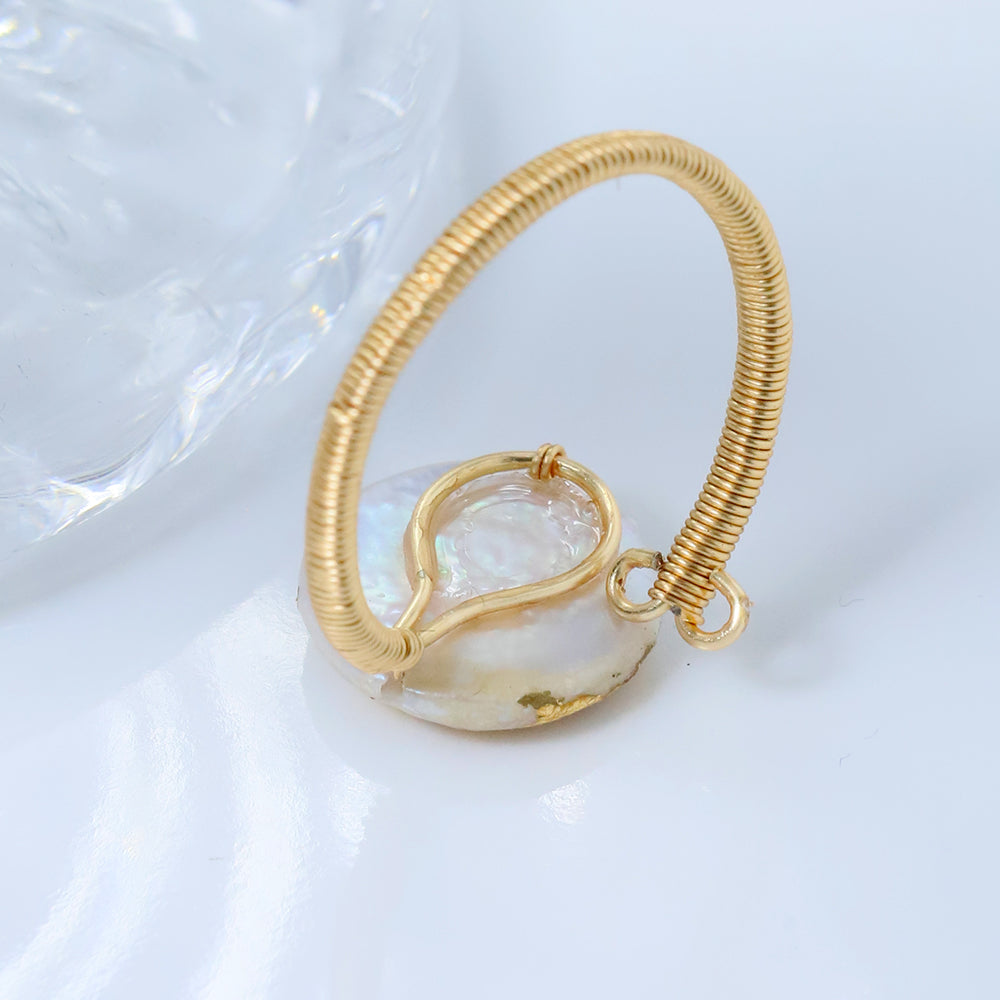 Natural Freshwater Pearl Round Dot Gold Ring Korean Women's Luxury Jewelry Fashion Women's and Girls' Gifts