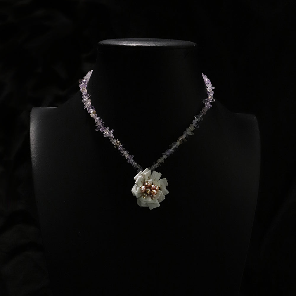 Natural Amethyst Flower Pearl Necklace Korean Style Women Luxury Jewelry Fashion Ladies and Girls Gift