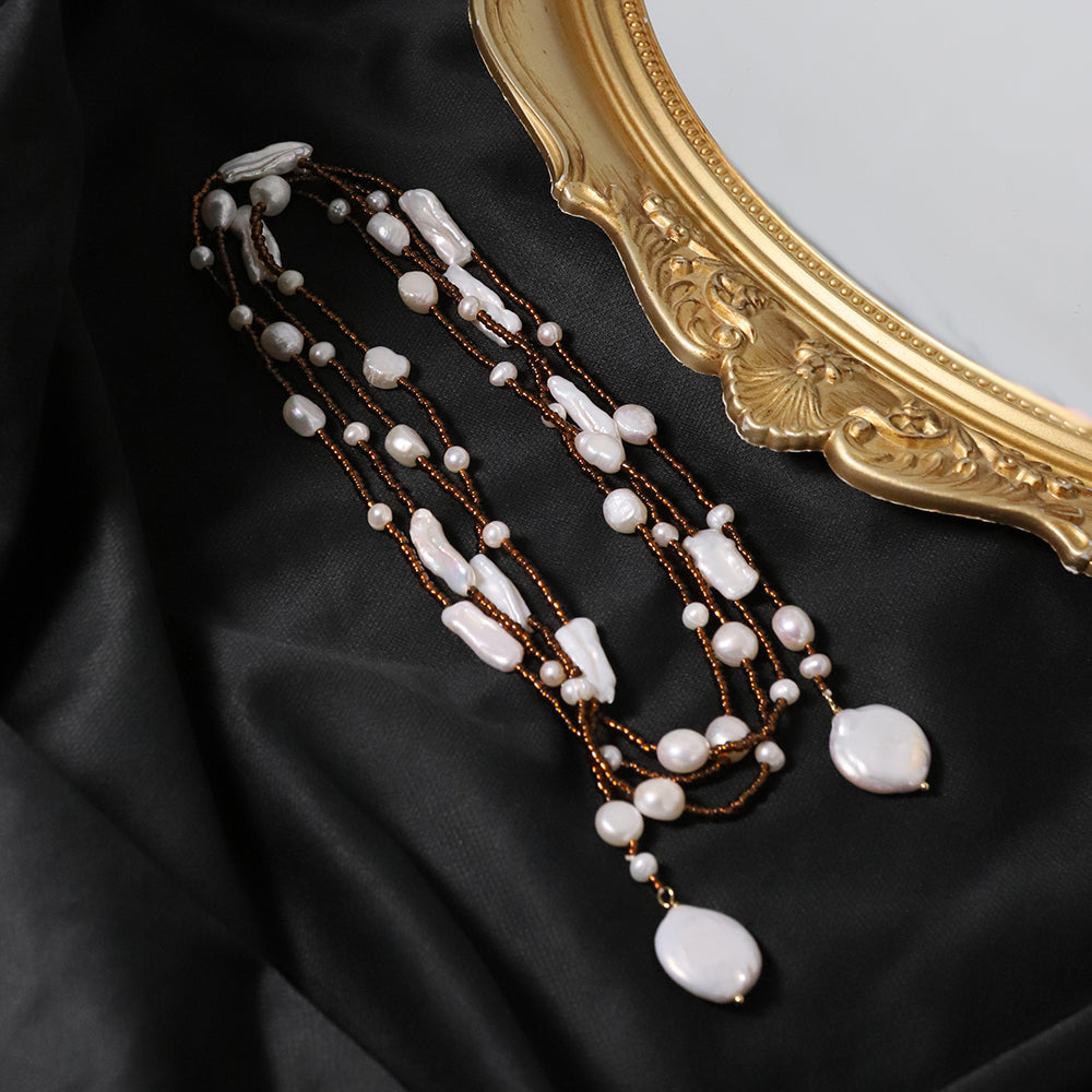 Natural Freshwater Baroque Pearl Brown Sweater Chain Korean Style Women Luxury Jewelry Fashion Ladies and Girls Gift