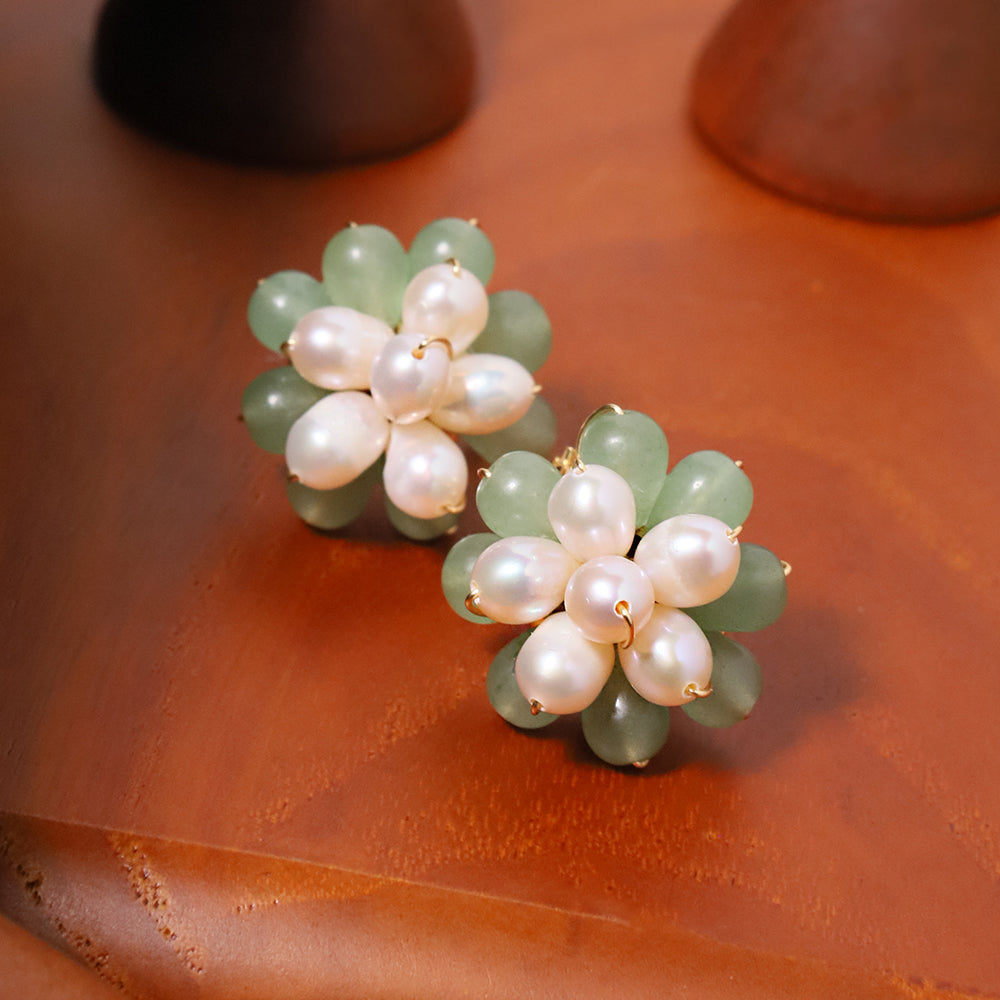 Natural Freshwater Pearl Natural Stone Flower Earrings Korean Style Women Luxury Jewelry Fashion Ladies and Girls Gift