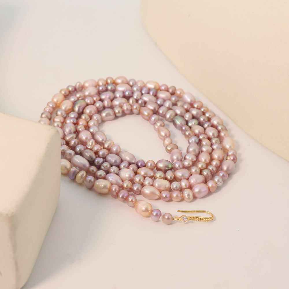 Natural Freshwater Pink Purple Pearl Sweater Chain Korean Style Women Luxury Jewelry Fashion Ladies and Girls Gift