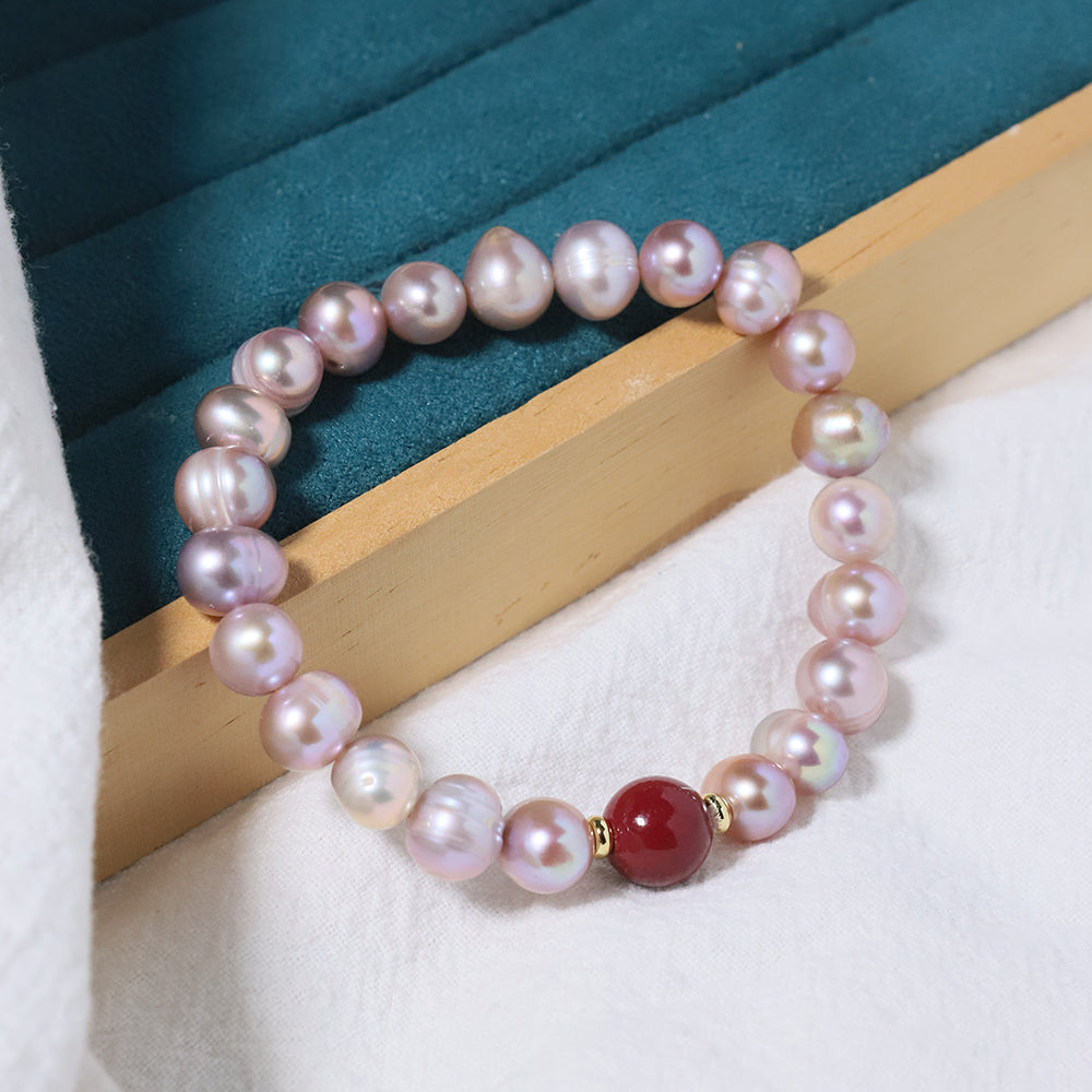 Natural Freshwater Pearl Rice Bead Cinnabar Bracelet Korean Style Women Luxury Jewelry Fashion Ladies and Girls Gift