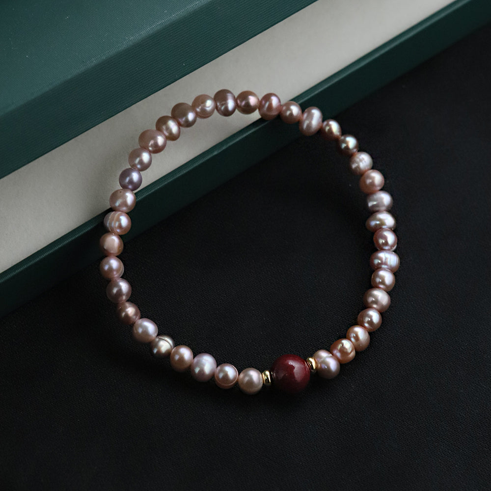 Natural Freshwater Pearl Rice Bead Cinnabar Bracelet Korean Style Women Luxury Jewelry Fashion Ladies and Girls Gift