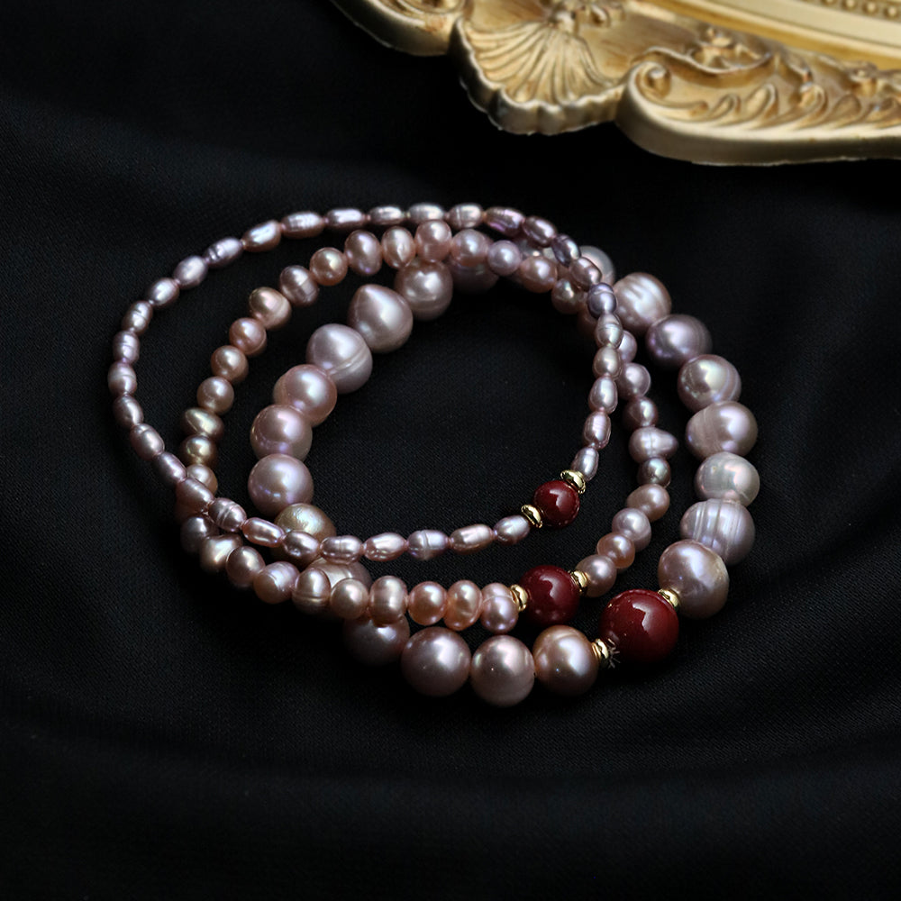 Natural Freshwater Pearl Rice Bead Cinnabar Bracelet Korean Style Women Luxury Jewelry Fashion Ladies and Girls Gift