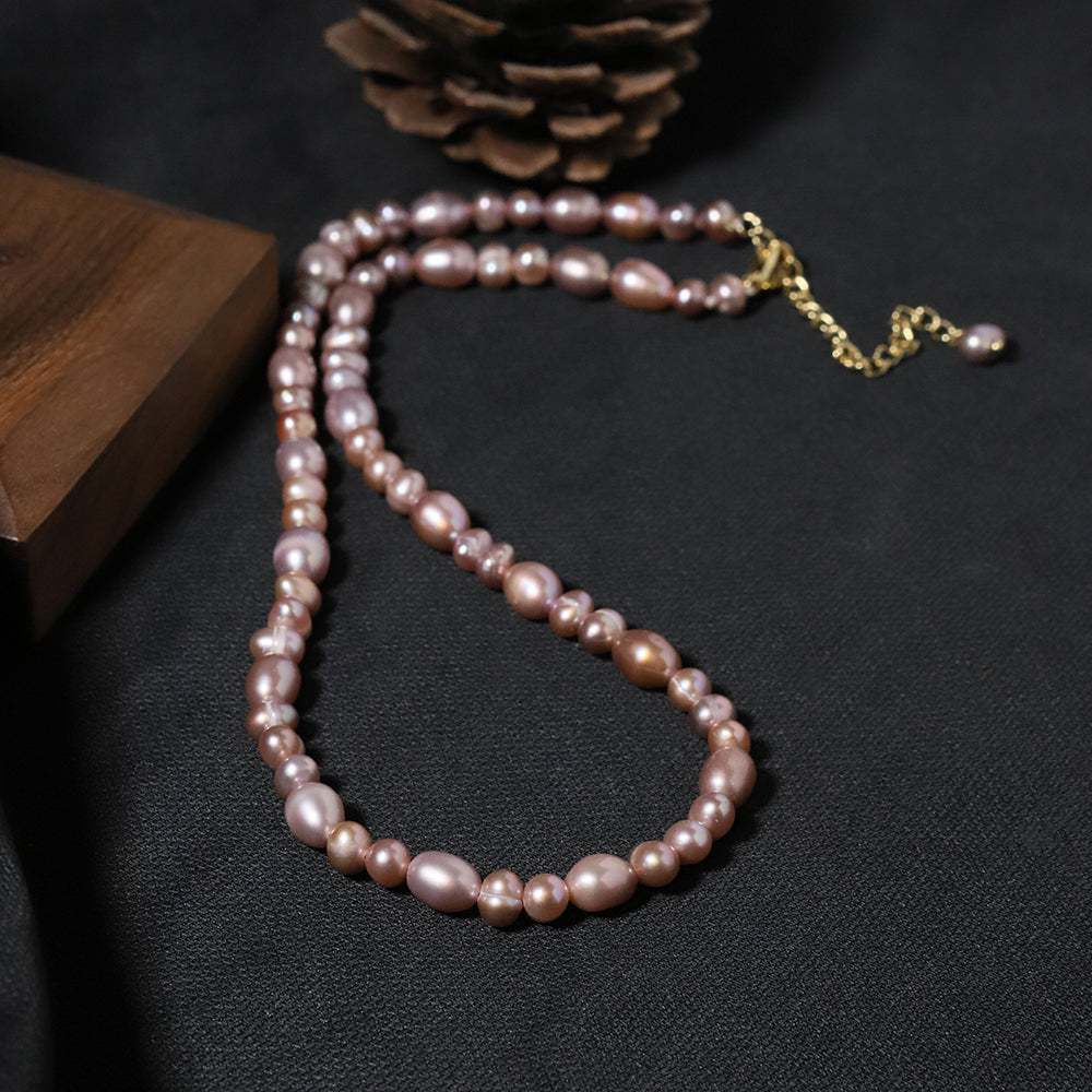 Natural Freshwater Pink Purple Pearl Necklace Korean Style Women Luxury Jewelry Fashion Ladies and Girls Gift