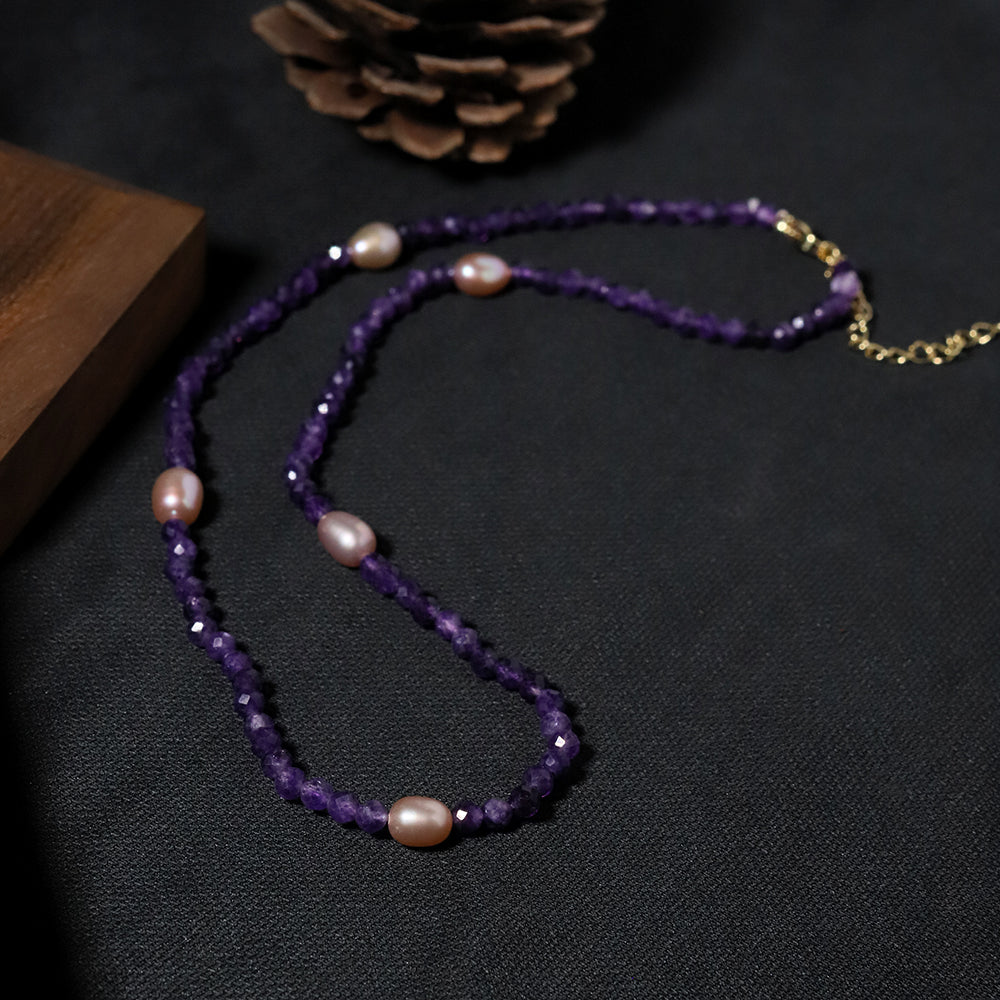 Natural Freshwater Pearl Amethyst Necklace Korean Style Women Luxury Jewelry Fashion Ladies and Girls Gift