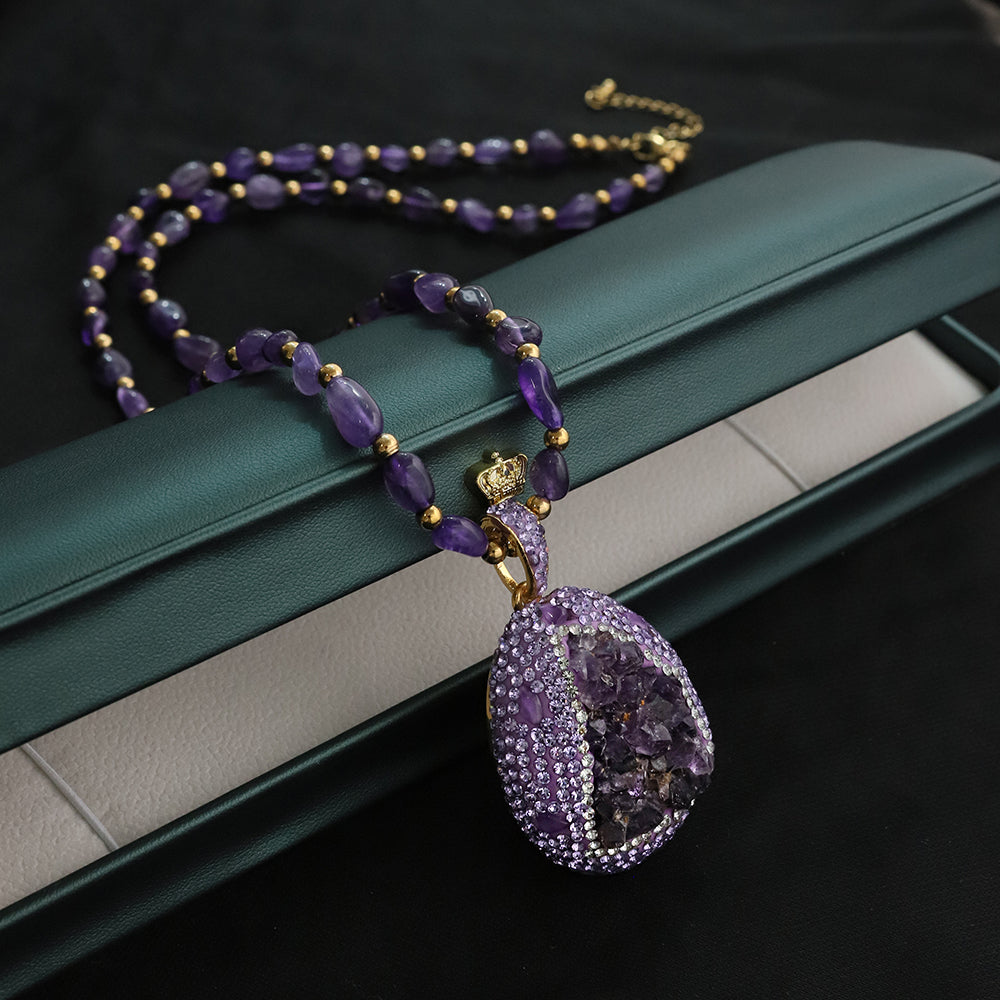 Natural Amethyst Zircon Inlaid Pendant Necklace Korean Style Women Luxury Jewelry Fashion Ladies and Girls Gift