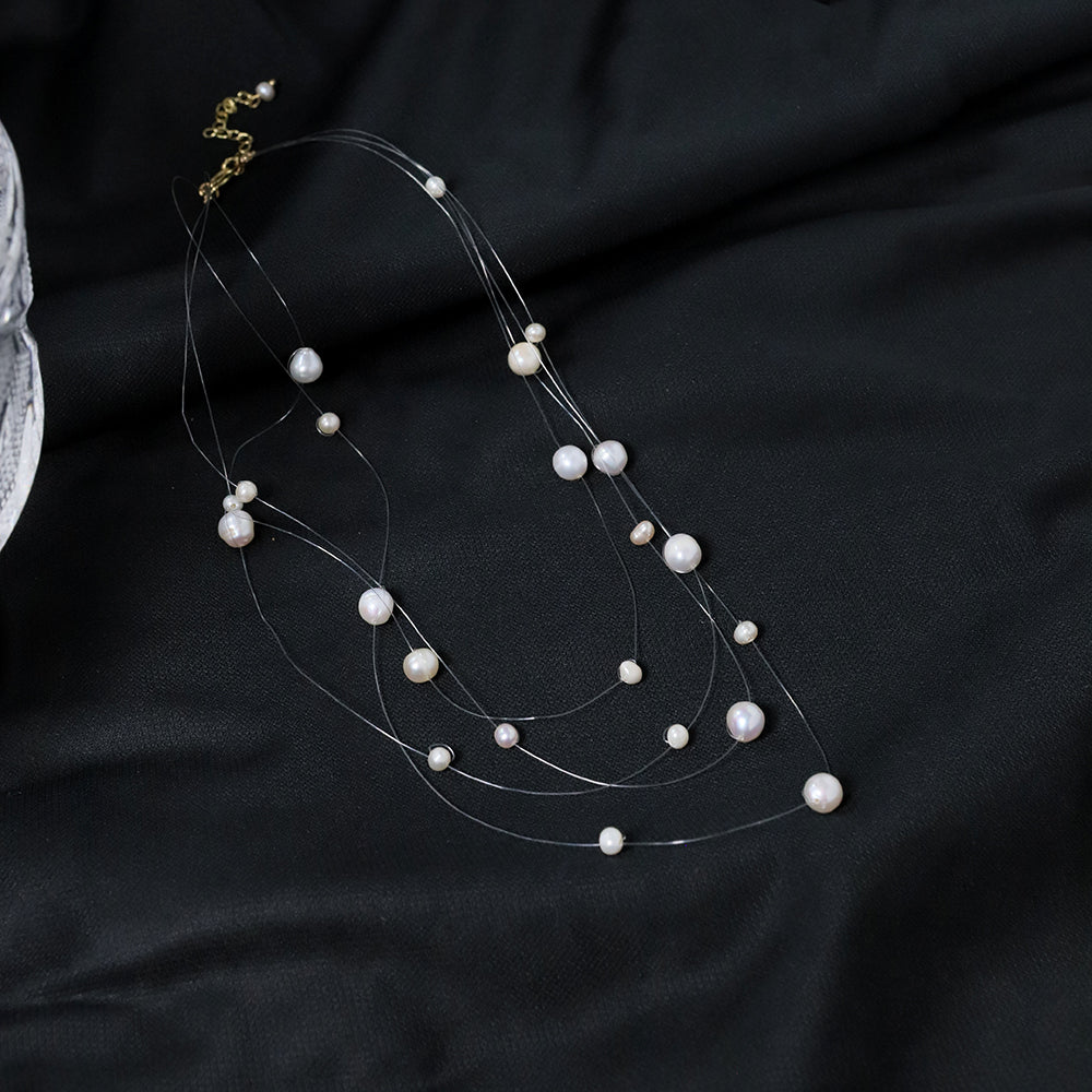 Natural Freshwater Pearl Starry Sky Four Layer Necklace Korean Women's Luxury Jewelry Fashion Women's and Girls' Gifts