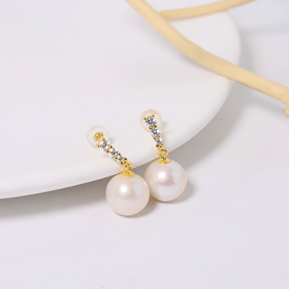 Natural Pearl Round 925 Silver Inlaid Zircon Edging Earrings For Women Korean Classic Vintage Fashion Jewelry Earrings