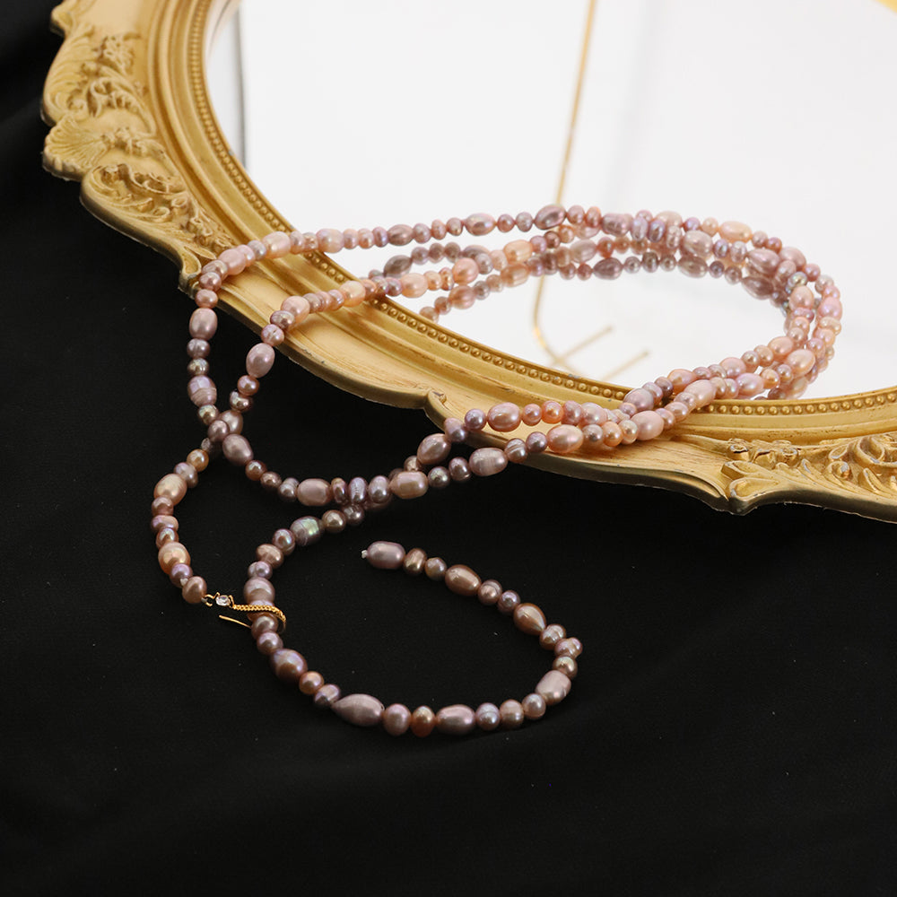 Natural Freshwater Pink Purple Pearl Sweater Chain Korean Style Women Luxury Jewelry Fashion Ladies and Girls Gift