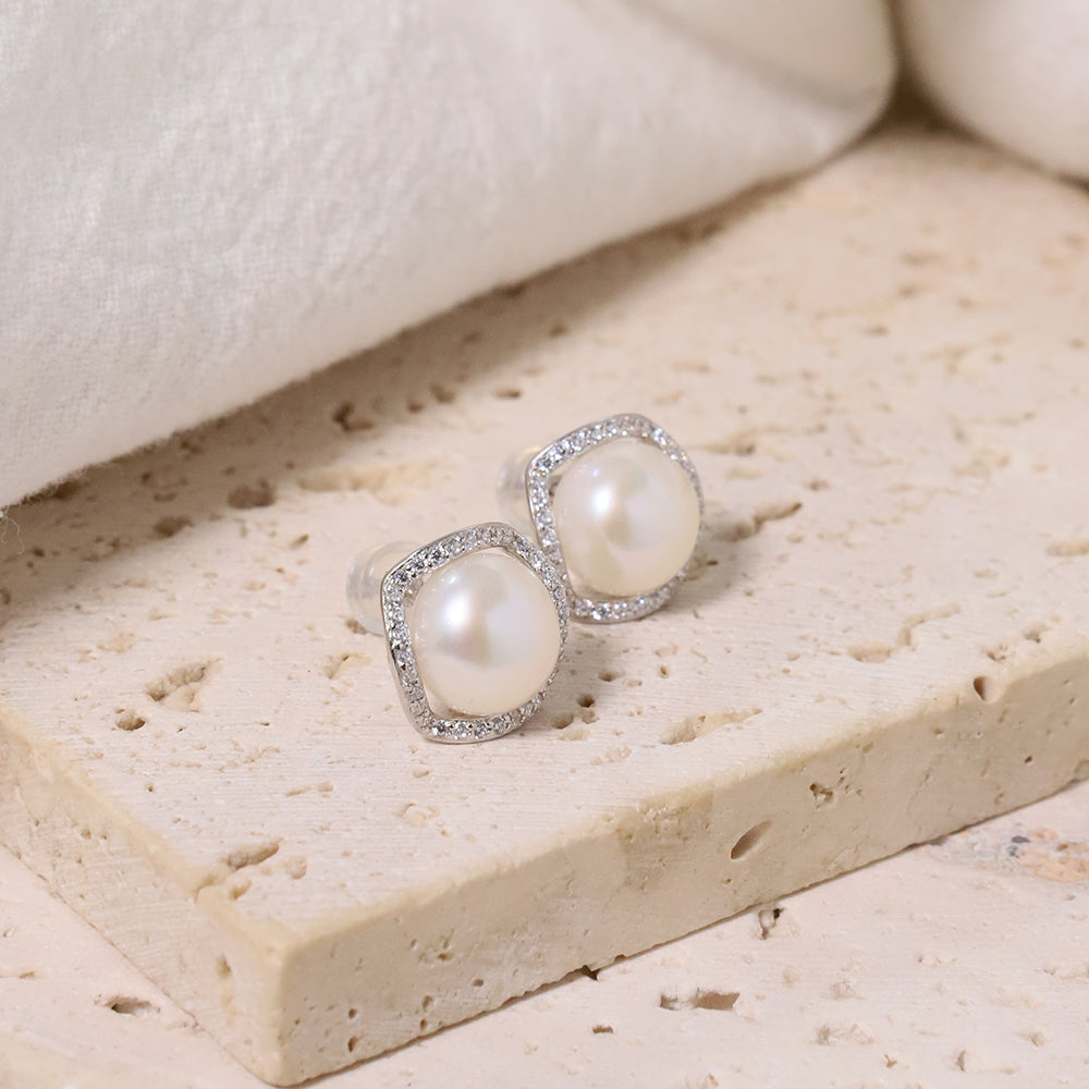 Natural Pearl Round 925 Silver Inlaid Zircon Flower Edging Earrings For Women Korean Classic Vintage Fashion Jewelry Earrings