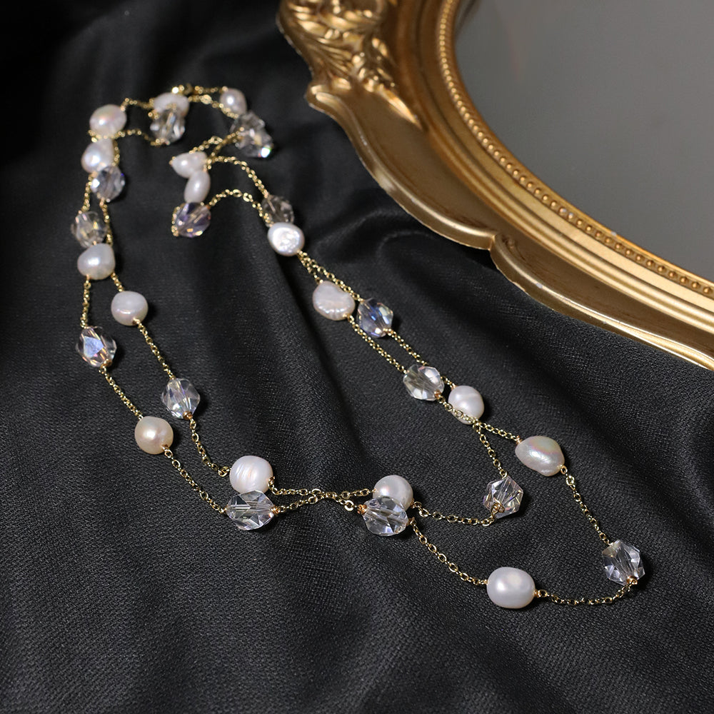 Natural Freshwater Pearl Crystal Chain Sweater Chain Korean Style Women Luxury Jewelry Fashion Ladies and Girls Gift