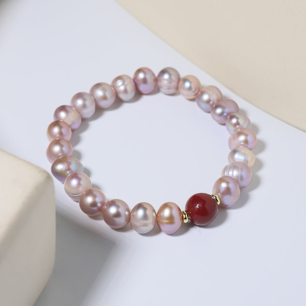 Natural Freshwater Pearl Rice Bead Cinnabar Bracelet Korean Style Women Luxury Jewelry Fashion Ladies and Girls Gift