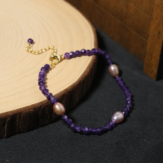 Natural Freshwater Pearl Multi-faceted Amethyst Bead Bracelet Korean Style Women Luxury Jewelry Fashion Ladies and Girls Gift