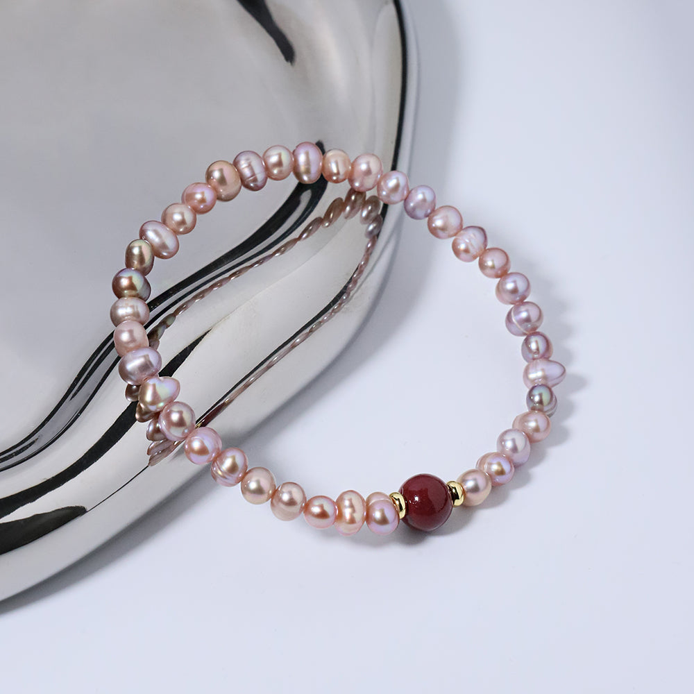 Natural Freshwater Pearl Rice Bead Cinnabar Bracelet Korean Style Women Luxury Jewelry Fashion Ladies and Girls Gift