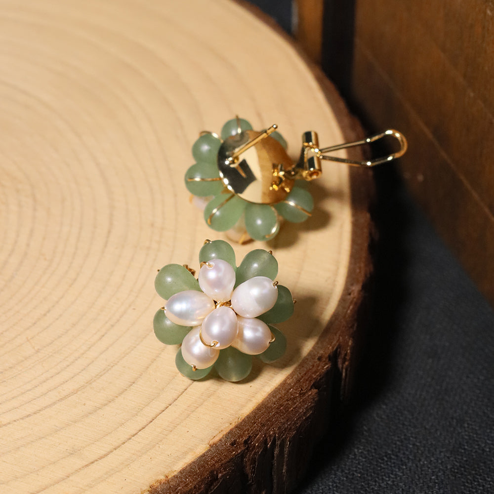 Natural Freshwater Pearl Natural Stone Flower Earrings Korean Style Women Luxury Jewelry Fashion Ladies and Girls Gift