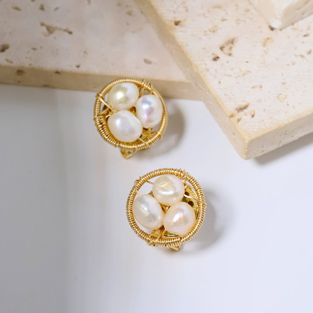 Natural Freshwater Pearl Gold Edged Earrings Korean Style Women Luxury Jewelry Fashion Ladies and Girls Gift