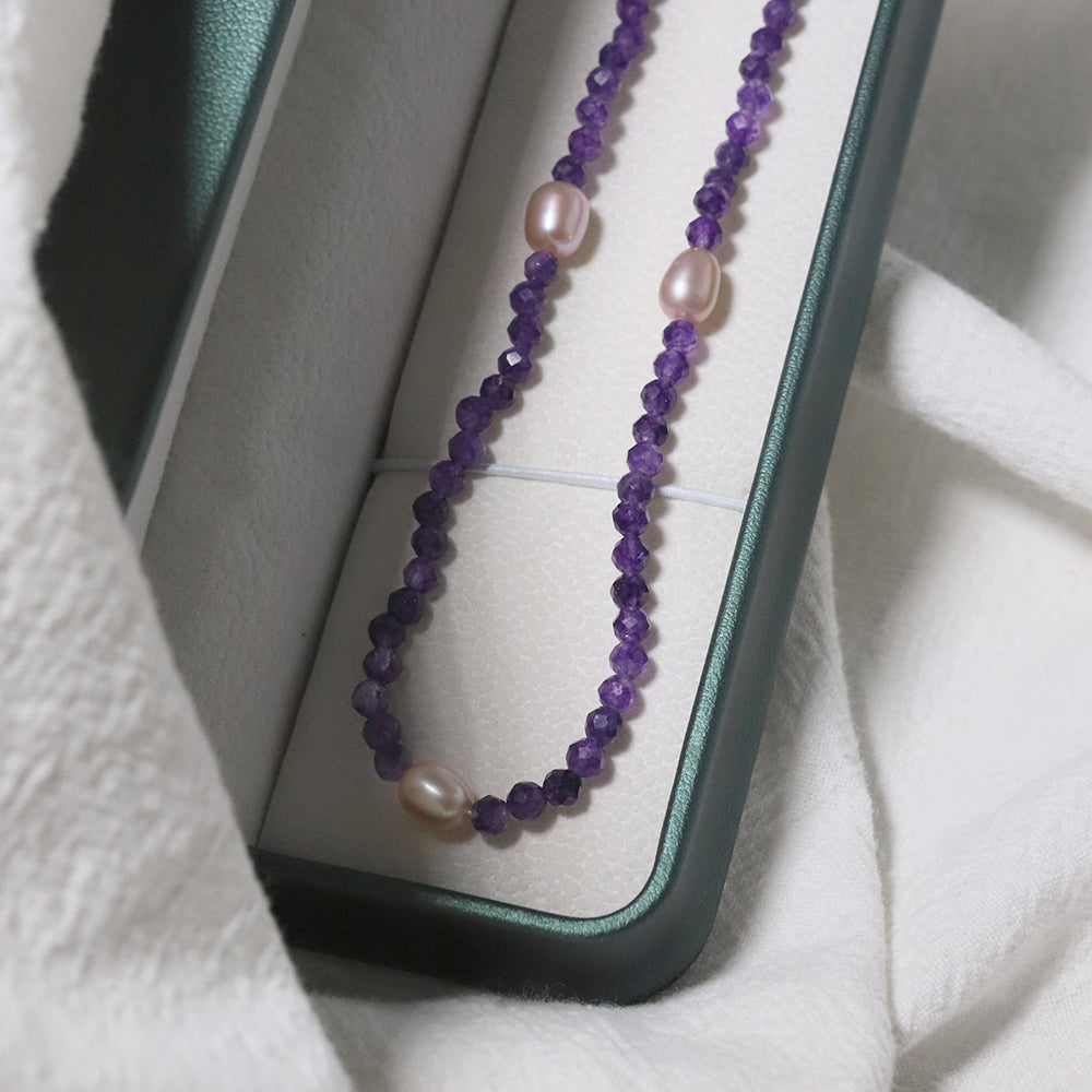 Natural Freshwater Pearl Amethyst Necklace Korean Style Women Luxury Jewelry Fashion Ladies and Girls Gift