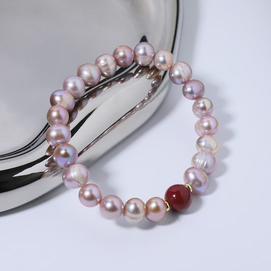 Natural Freshwater Pearl Rice Bead Cinnabar Bracelet Korean Style Women Luxury Jewelry Fashion Ladies and Girls Gift