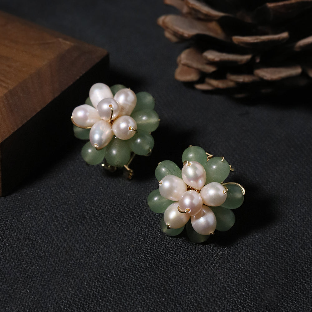 Natural Freshwater Pearl Natural Stone Flower Earrings Korean Style Women Luxury Jewelry Fashion Ladies and Girls Gift