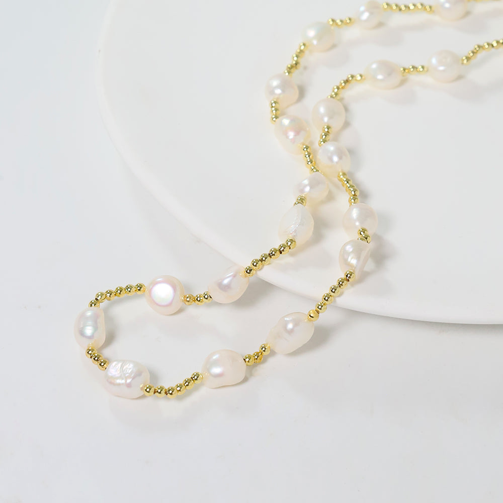 Natural Freshwater Pearl Gold Bead Bead Bead Necklace Korean Women's Luxury Jewelry Fashion Women's and Girls' Gifts