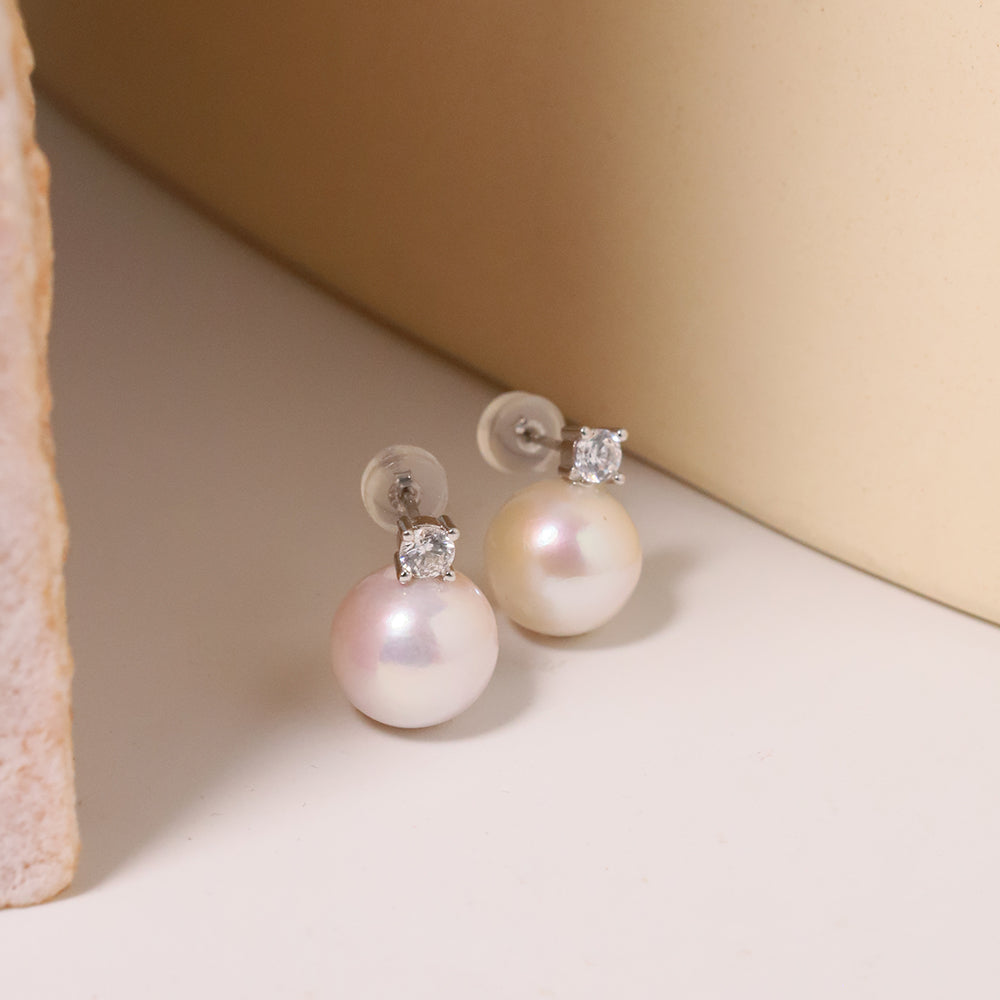 Natural Pearl 8-9mm Round S925 Silver Princess Earrings For Women Korean Classic Vintage Fashion Jewelry Earrings