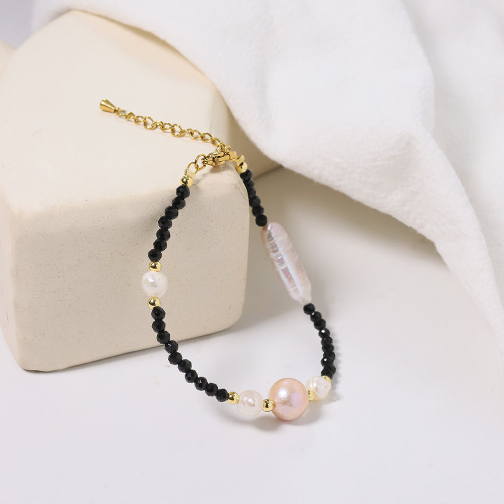 Natural Baroque Pearl Black Crystal Bead Bracelet Korean Women's Luxury Jewelry Fashion Women's and Girls' Gifts