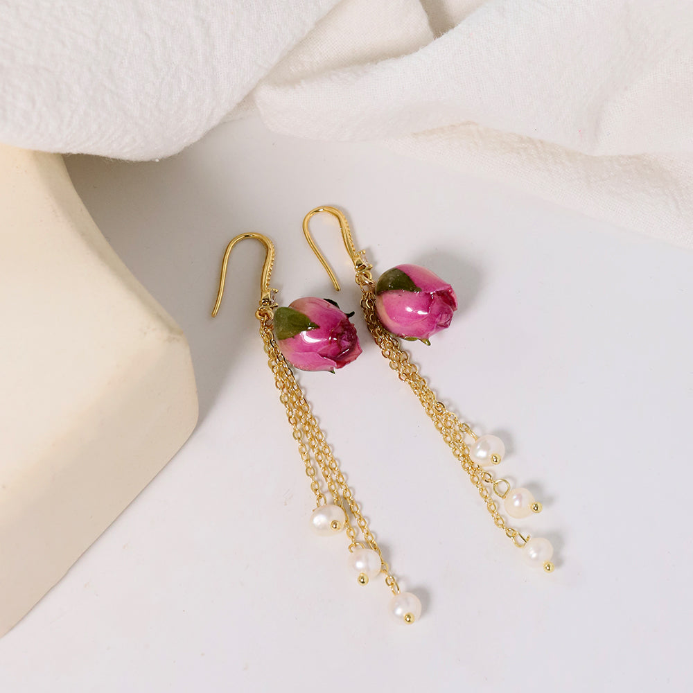 Natural Pearls Bead Dropping Glue Flower Earrings Korean Style Women Luxury Jewelry Fashion Ladies and Girls Gift