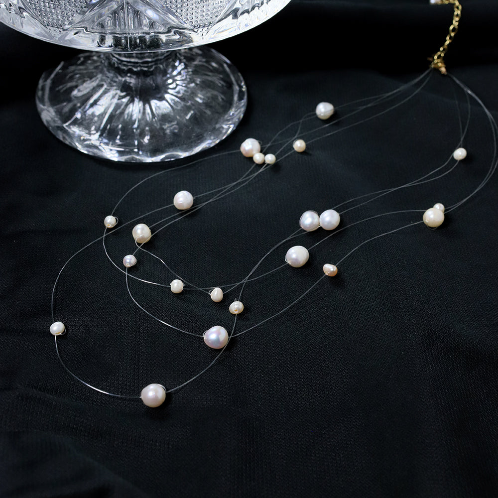 Natural Freshwater Pearl Starry Sky Four Layer Necklace Korean Women's Luxury Jewelry Fashion Women's and Girls' Gifts