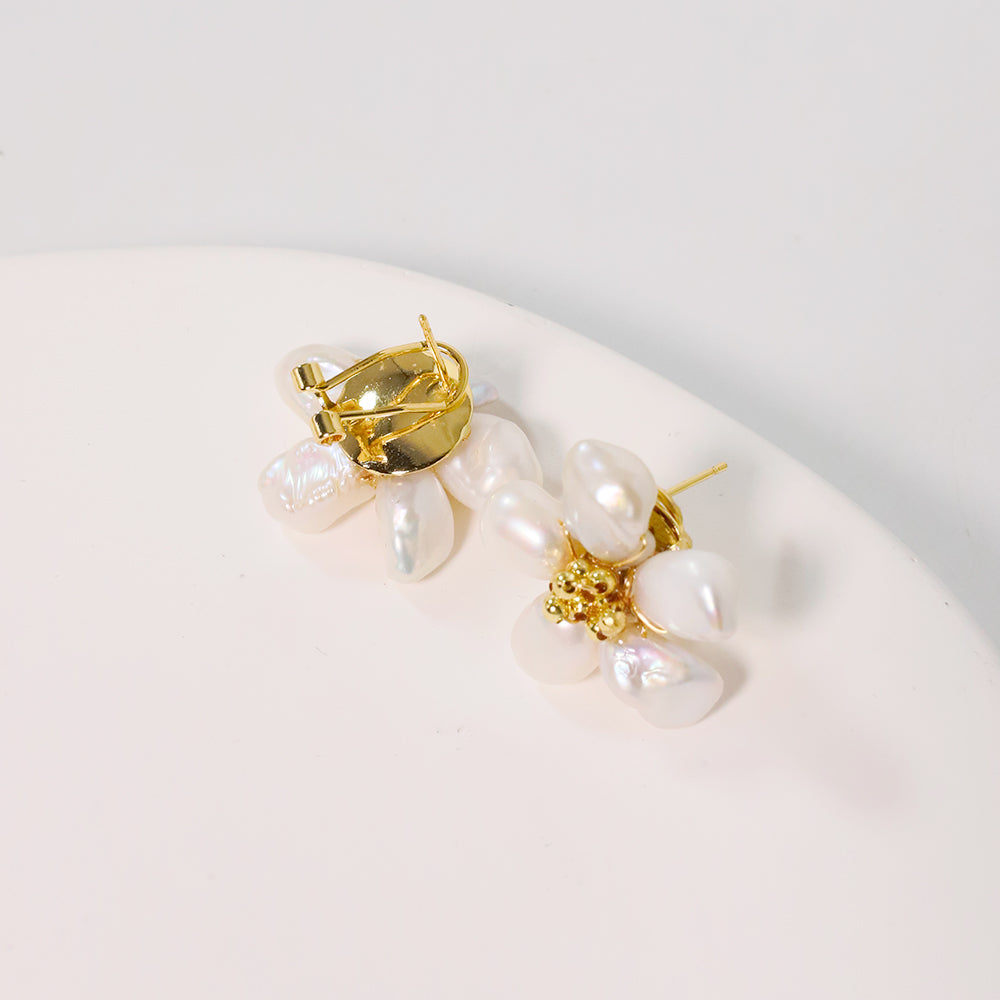 Natural Freshwater Pearl Flower Earrings Baroque Pearls Korean Sweet and Fashionable Earrings Women Gift Luxury Women's Jewelry