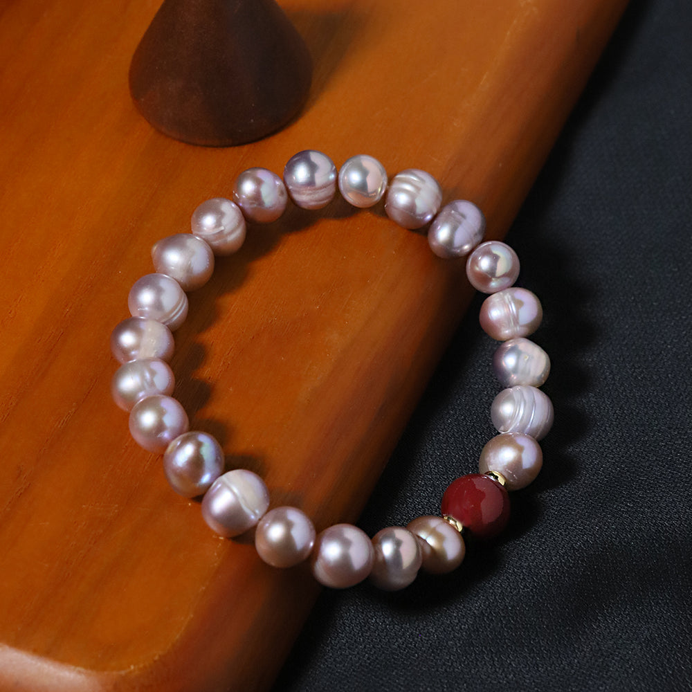 Natural Freshwater Pearl Rice Bead Cinnabar Bracelet Korean Style Women Luxury Jewelry Fashion Ladies and Girls Gift