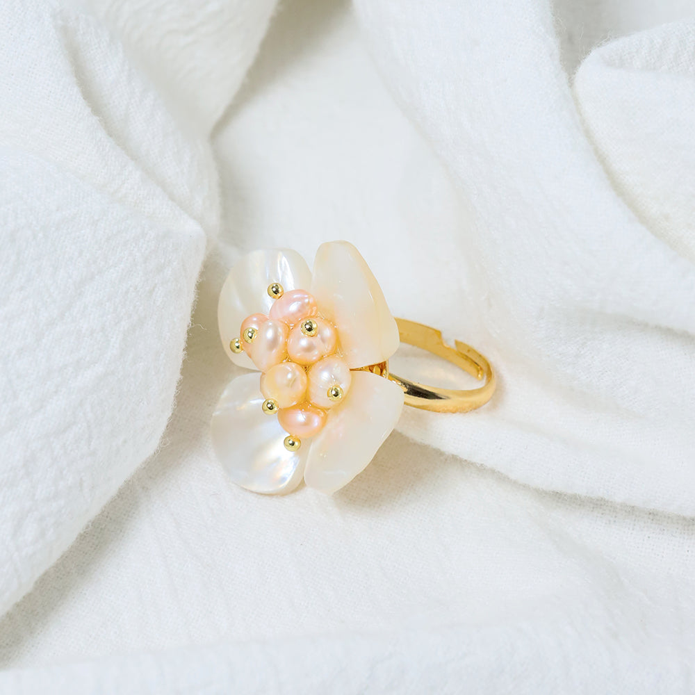 Natural Freshwater Baby Pearl Mother of Pearl Petal Ring Korean Women's Luxury Jewelry Fashion Women's and Girls' Gifts