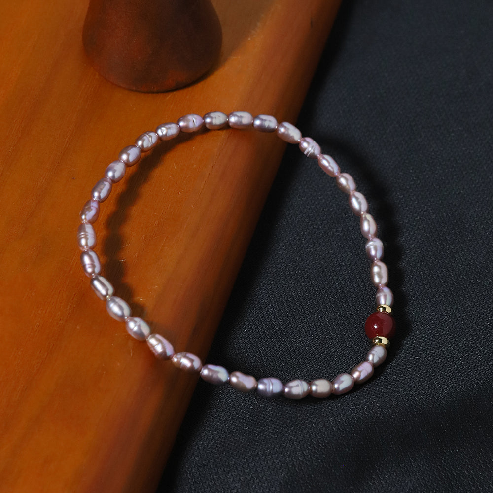 Natural Freshwater Pearl Rice Bead Cinnabar Bracelet Korean Style Women Luxury Jewelry Fashion Ladies and Girls Gift