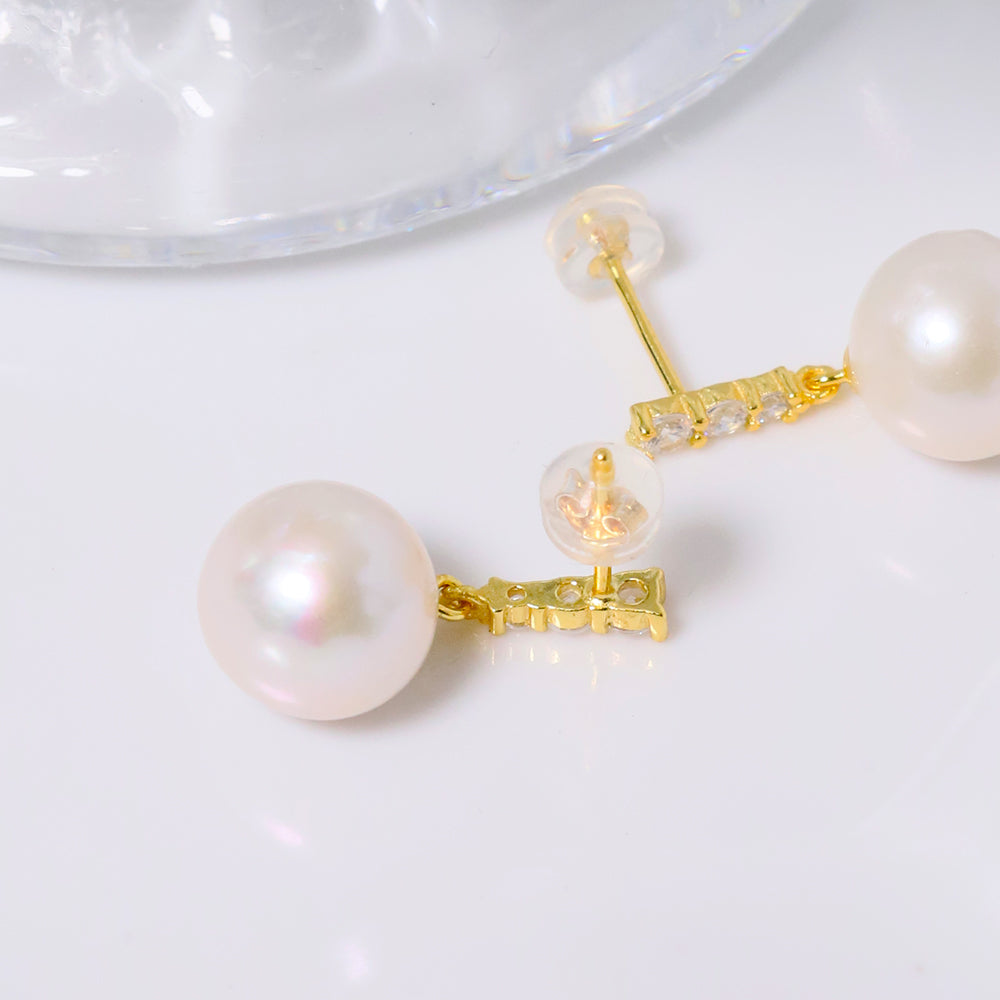 Natural Pearl Round 925 Silver Inlaid Zircon Edging Earrings For Women Korean Classic Vintage Fashion Jewelry Earrings