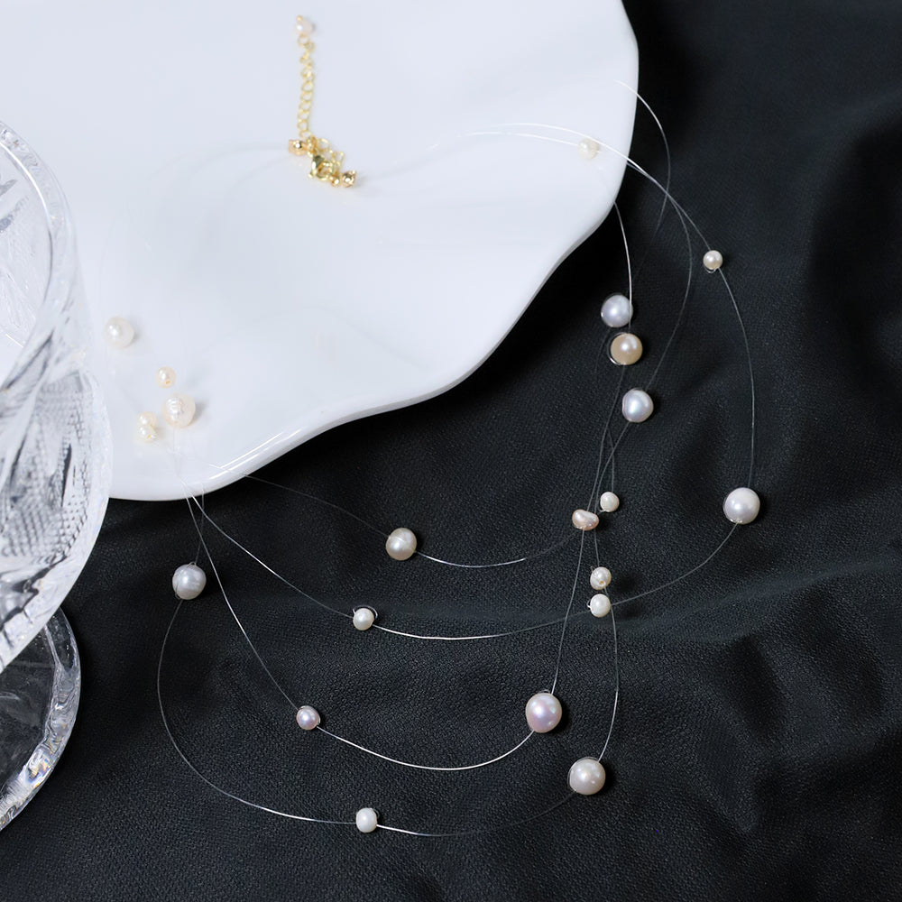 Natural Freshwater Pearl Starry Sky Four Layer Necklace Korean Women's Luxury Jewelry Fashion Women's and Girls' Gifts