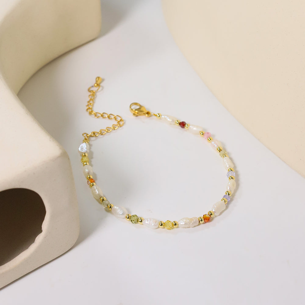 Natural Freshwater Pearl Colored Crystal Bead Bracelet Korean Women's Luxury Jewelry Fashion Women's and Girls' Gifts