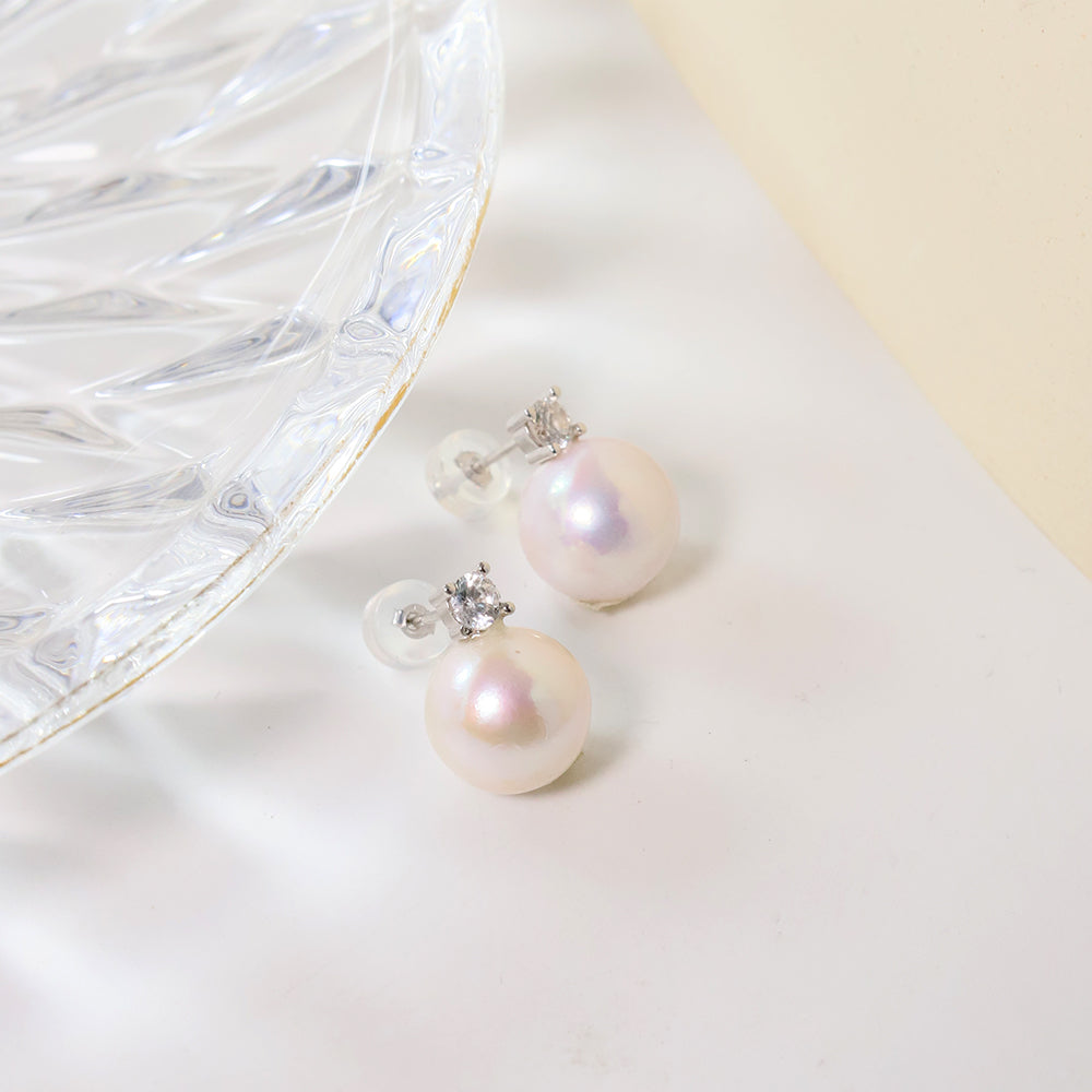 Natural Pearl 8-9mm Round S925 Silver Princess Earrings For Women Korean Classic Vintage Fashion Jewelry Earrings