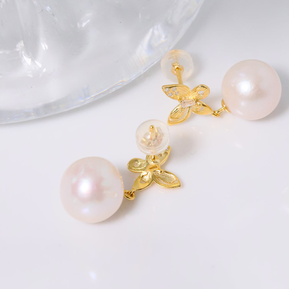 Natural round pearl 925 silver inlaid with zircon butterfly Earrings For Women Korean Classic Vintage Fashion Jewelry Earrings