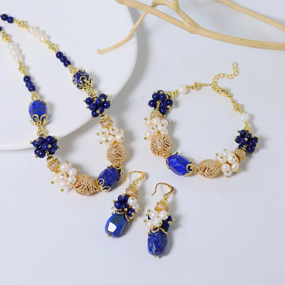 Natural freshwater pearl lapis lazuli necklace Korean Women's Luxury Jewelry Fashion Women's and Girls' Gifts