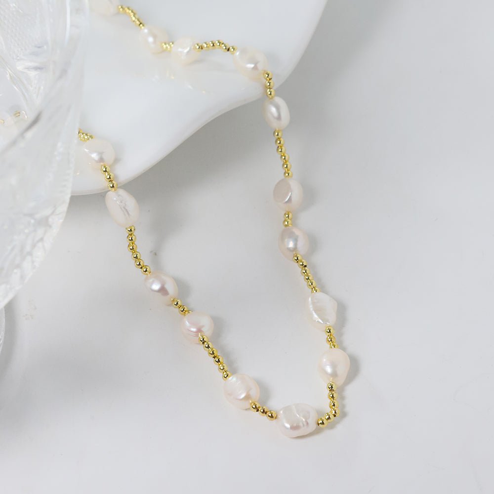 Natural Freshwater Pearl Gold Bead Bead Bead Necklace Korean Women's Luxury Jewelry Fashion Women's and Girls' Gifts