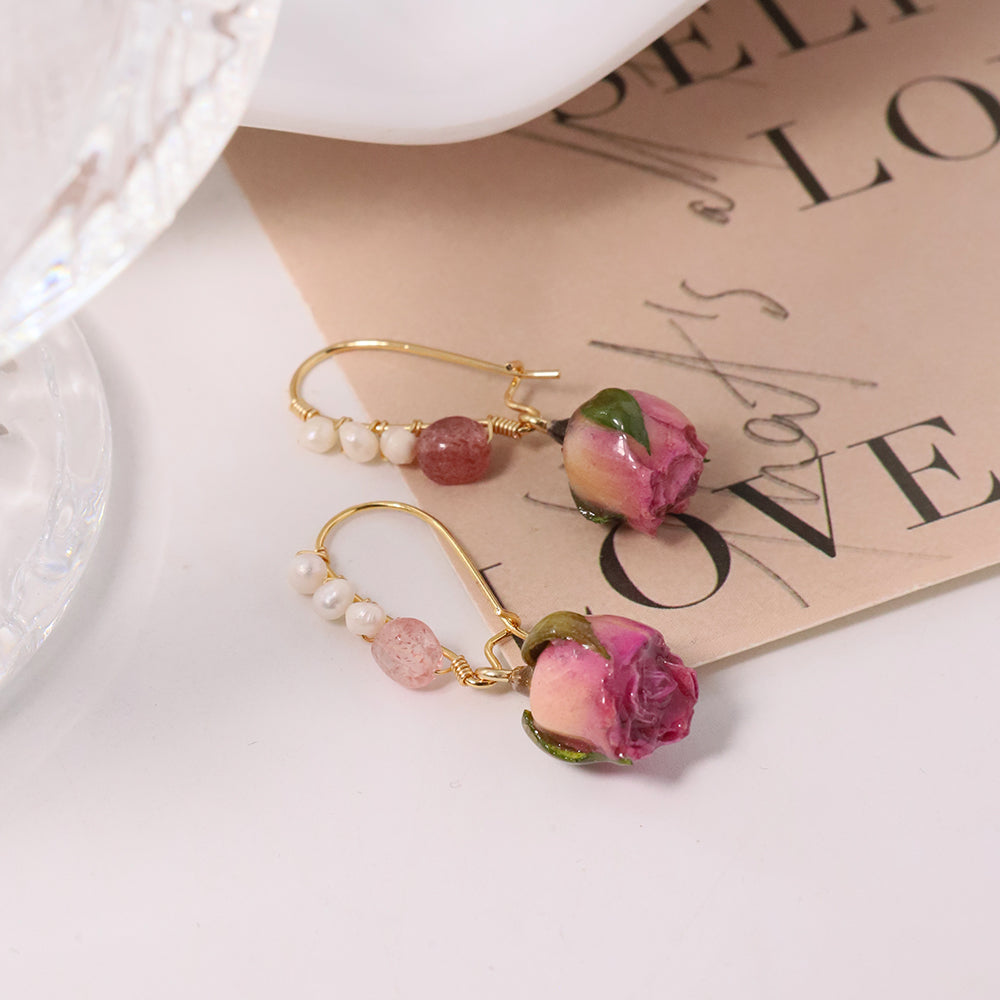 Natural Freshwater Pearl Drop Gel Flower Earrings Korean Style Women Luxury Jewelry Fashion Ladies and Girls Gift