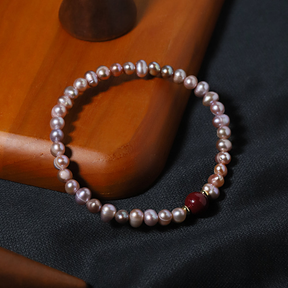 Natural Freshwater Pearl Rice Bead Cinnabar Bracelet Korean Style Women Luxury Jewelry Fashion Ladies and Girls Gift