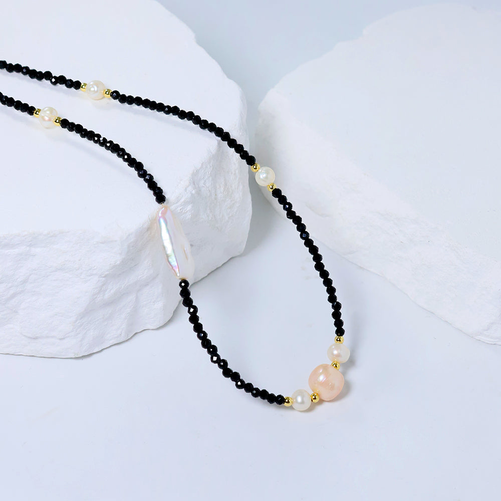 Natural Freshwater Pearl Obsidian Bead Necklace Korean Women's Luxury Jewelry Fashion Women's and Girls' Gifts